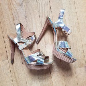 COACH Silver Strappy Flashy High Heels Women's Size 6
